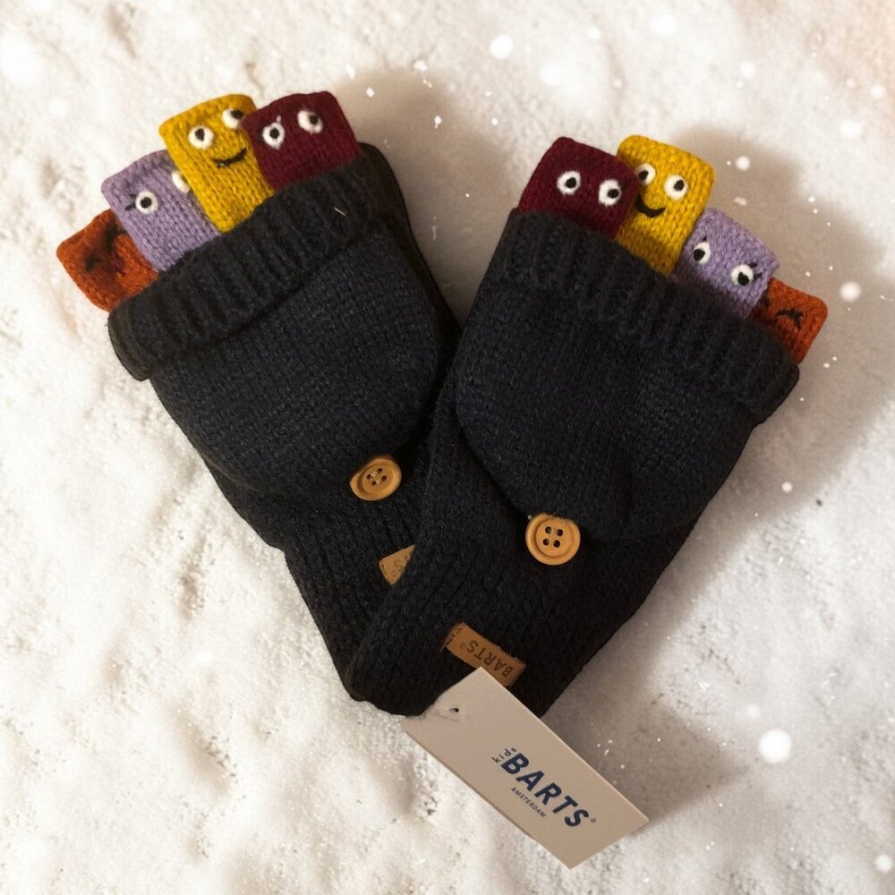 NWT Barts Puppets Bumgloves Mittens Flips Navy Blue Sz 4 (6-8 yrs) Colorful Kids